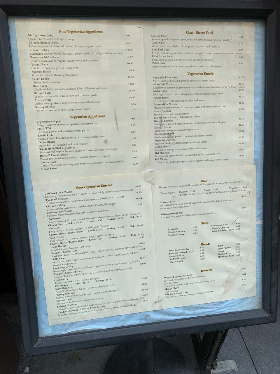 Menu page for North Indian specialties.