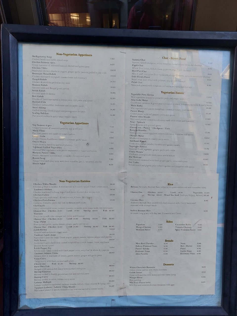 Simple menu layout for delivery and dining.